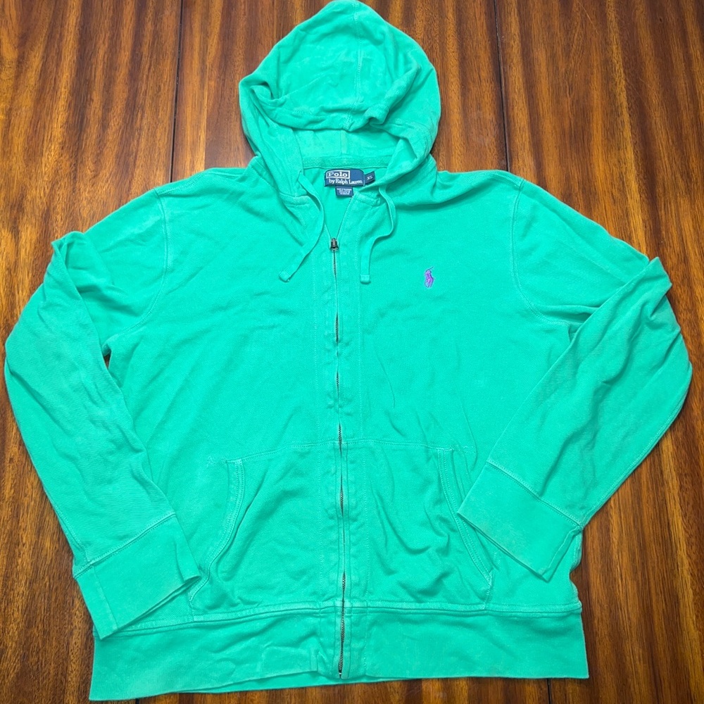 Polo Ralph Lauren - Full Zip Green Hoodie Purple Pony - Size XL